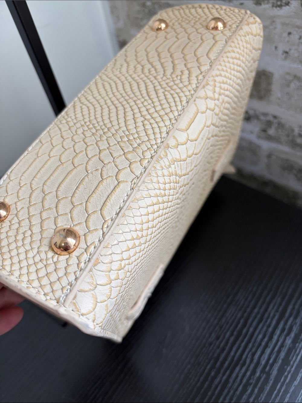 LTL London Cream Python-Embossed Top Handle Bag - Picture 10 of 16